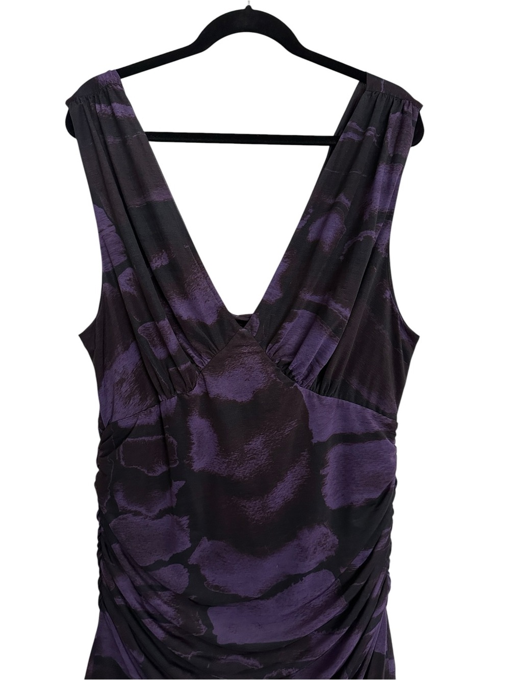 ASOS Curve Plunge Sheer Ruched Maxi Dress Cowl Back Purple Black Snake Print 18 - Picture 4 of 13